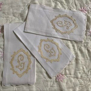 Antique Monogram Linen Hand Towels Set